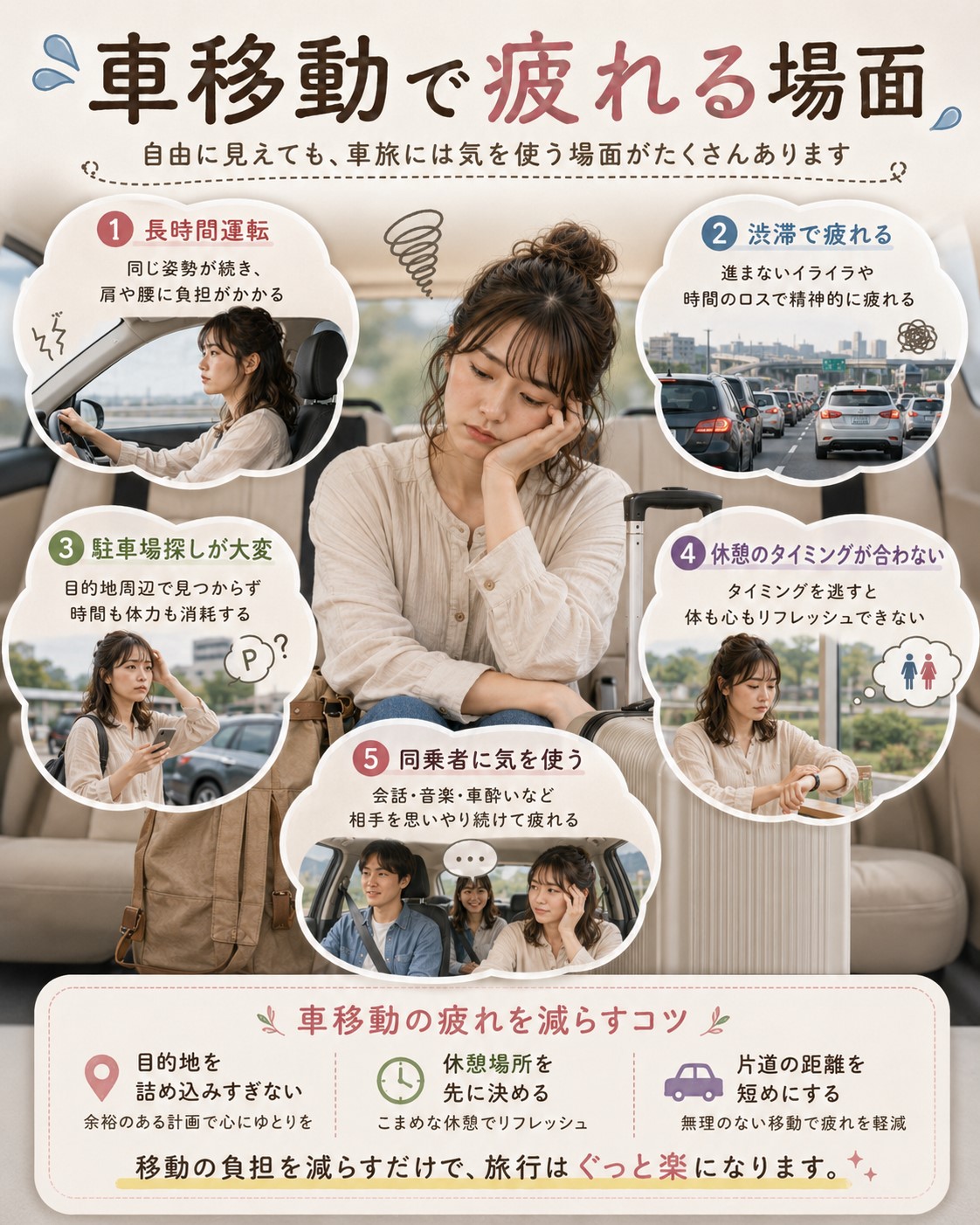 車移動で疲れる場面
