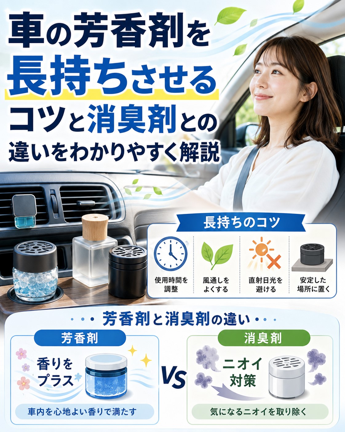 車の芳香剤を長持ちさせるコツと消臭剤との違いをわかりやすく解説