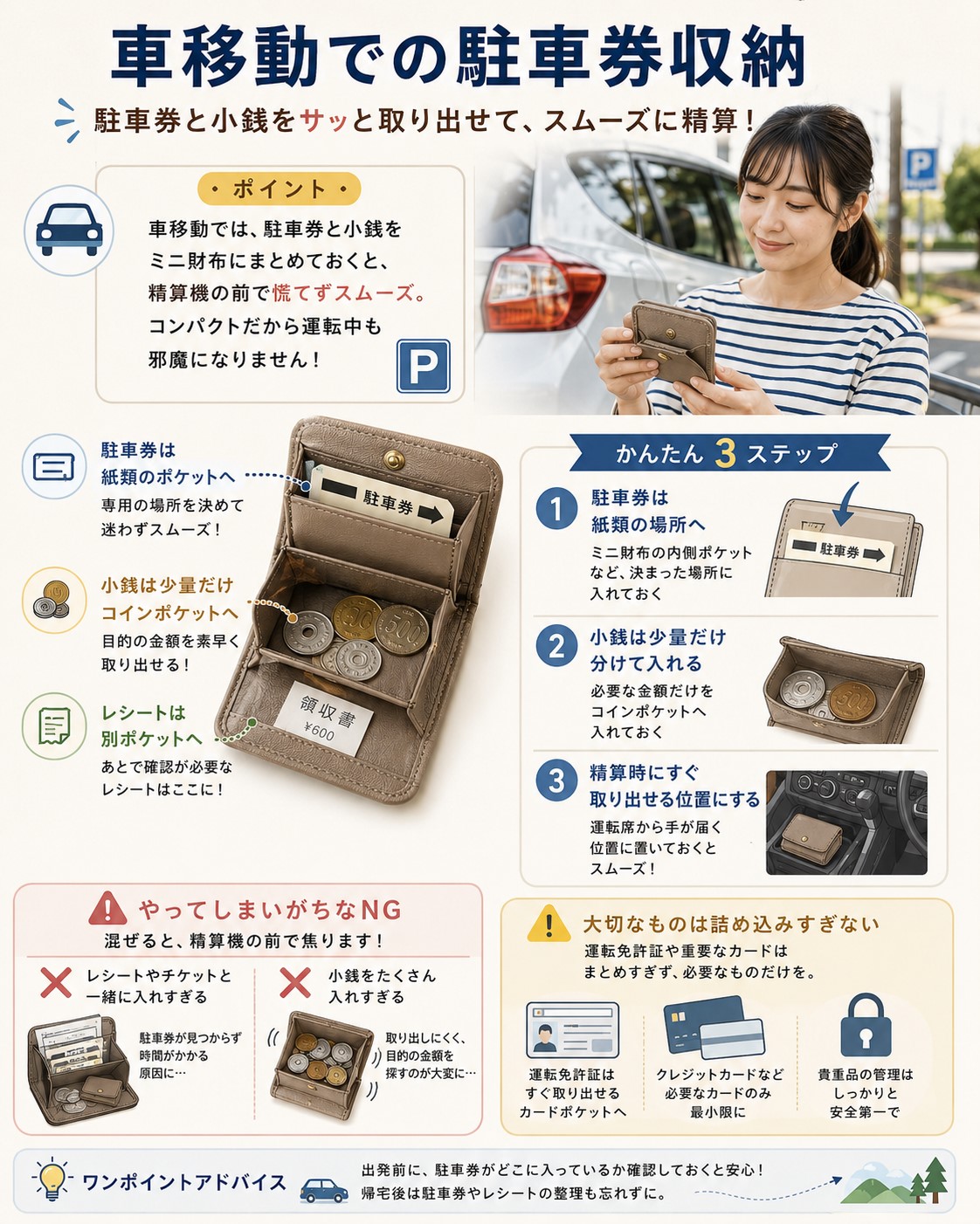 車移動での駐車券収納