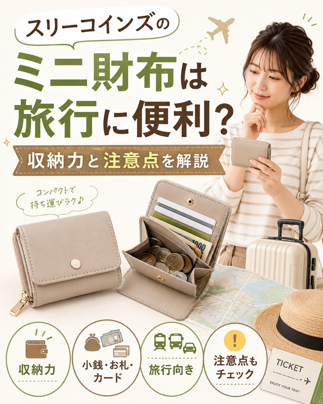 スリーコインズのミニ財布は旅行に便利?収納力と注意点を解説