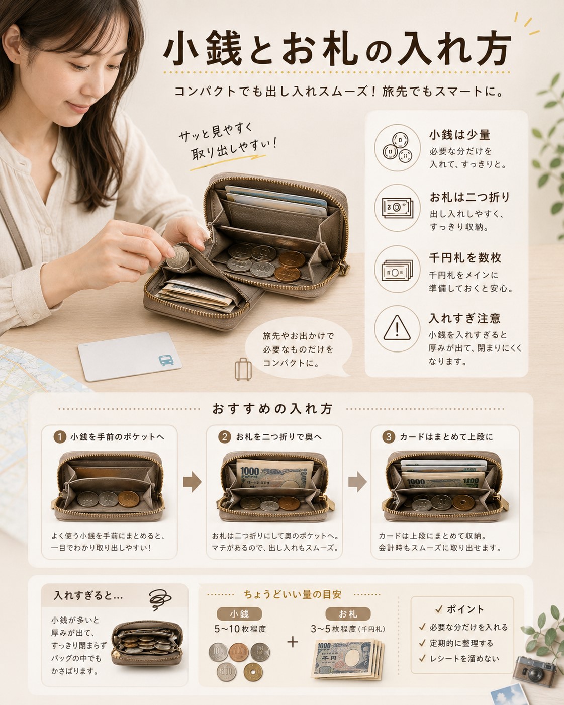 小銭とお札の入れ方