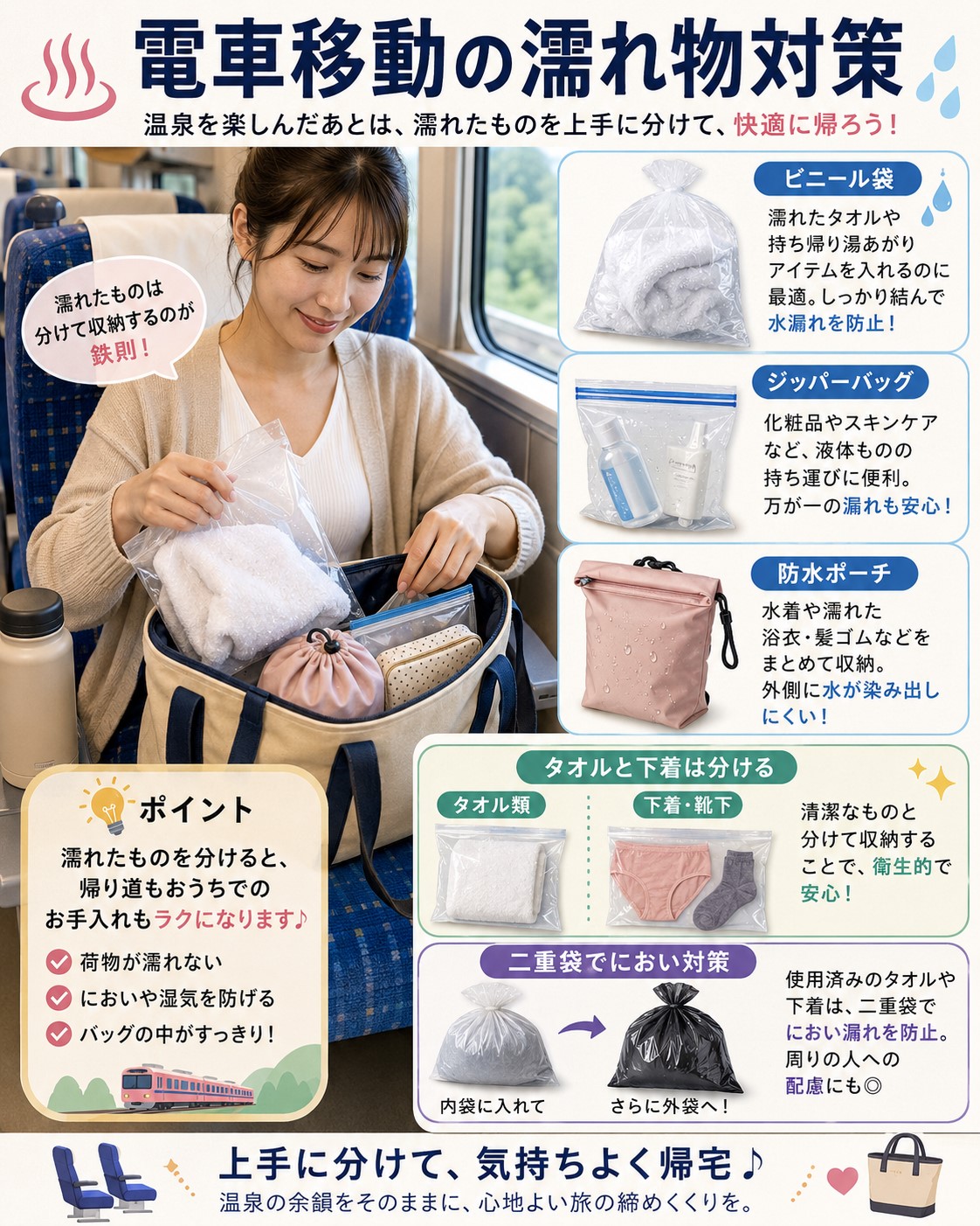 電車移動の濡れ物対策