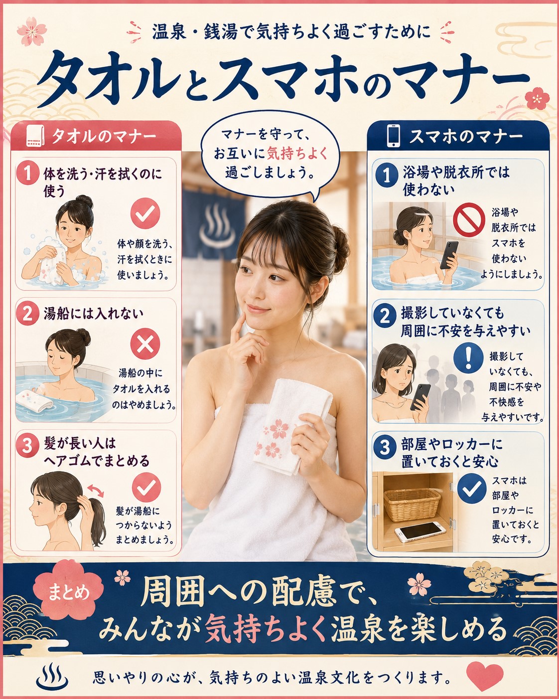 タオルとスマホのマナー