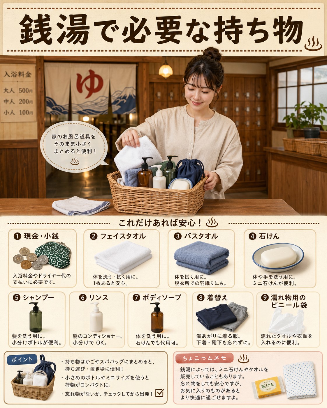 銭湯で必要な持ち物