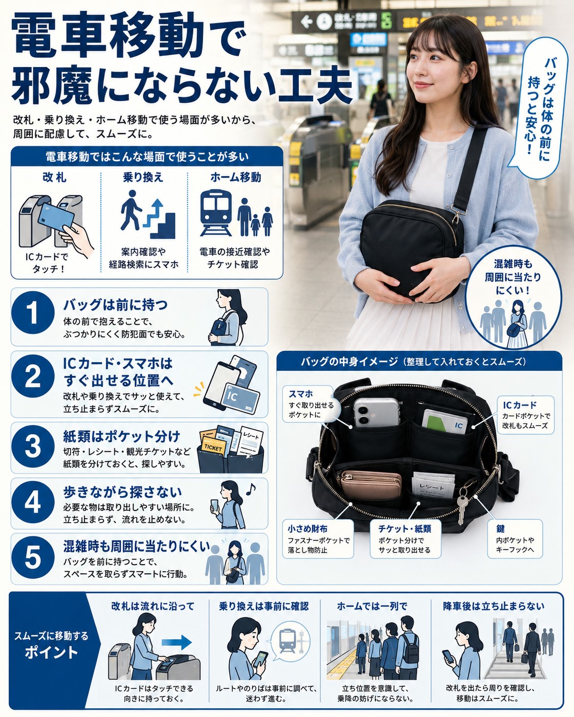 電車移動で邪魔にならない工夫