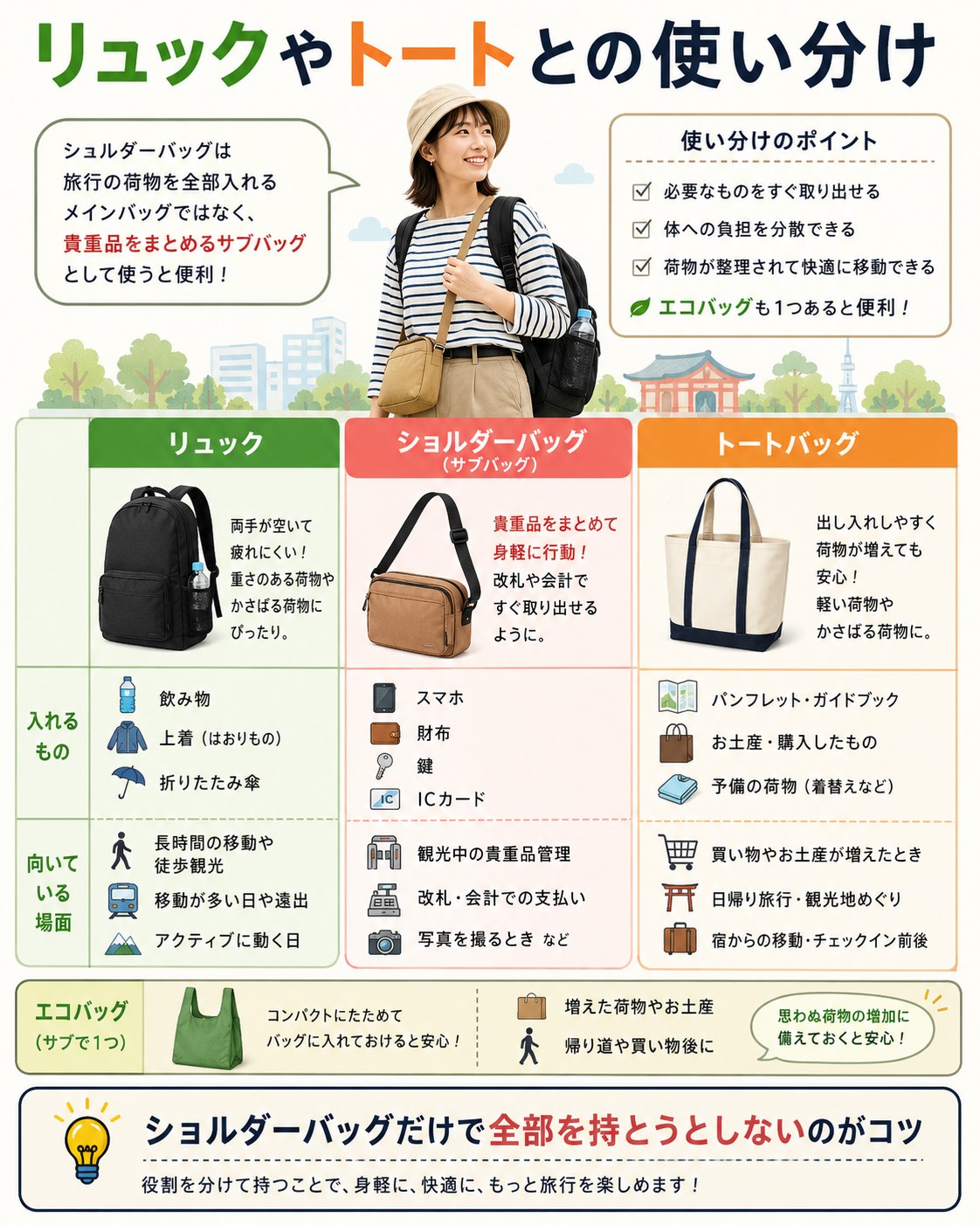 リュックやトートとの使い分け
