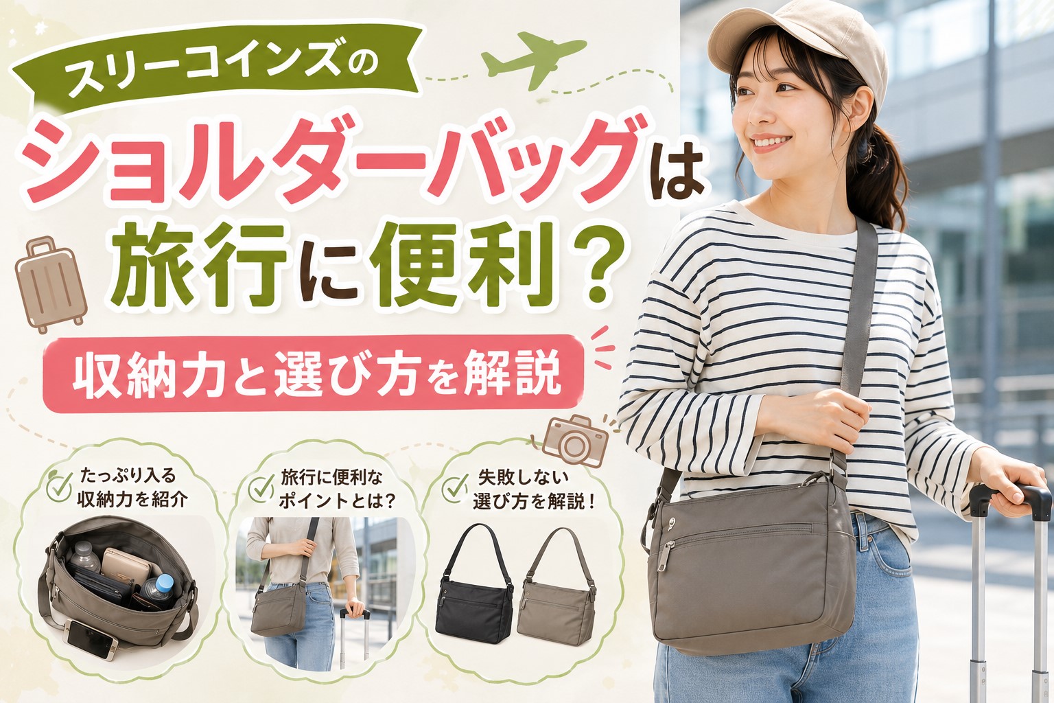 スリーコインズのショルダーバッグは旅行に便利？収納力と選び方を解説