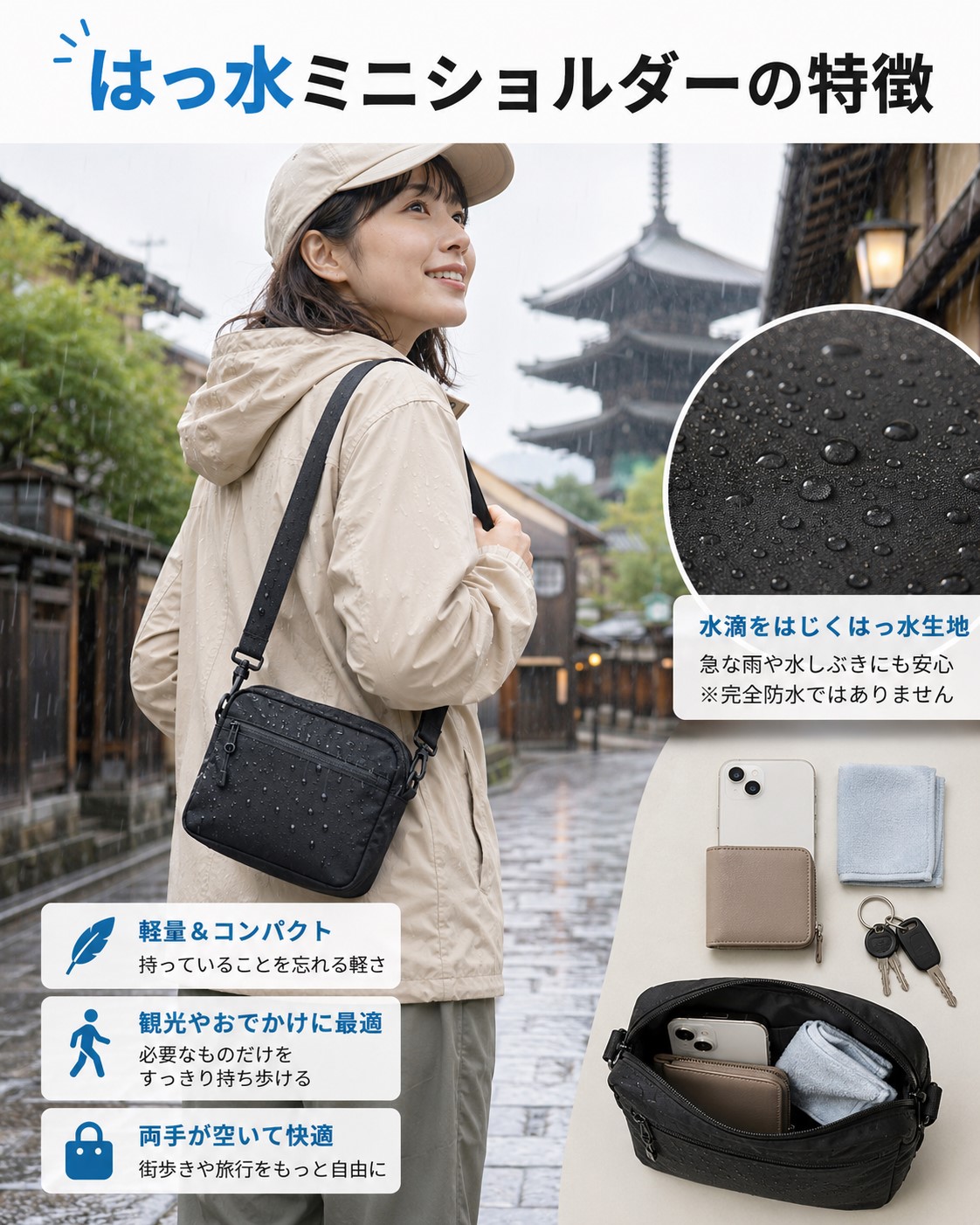 はっ水ミニショルダーバックの特徴