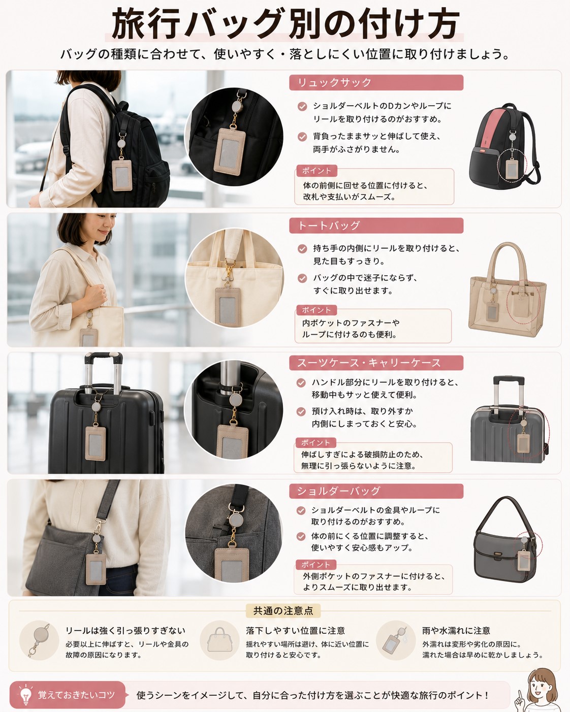 旅行バッグ別の付け方