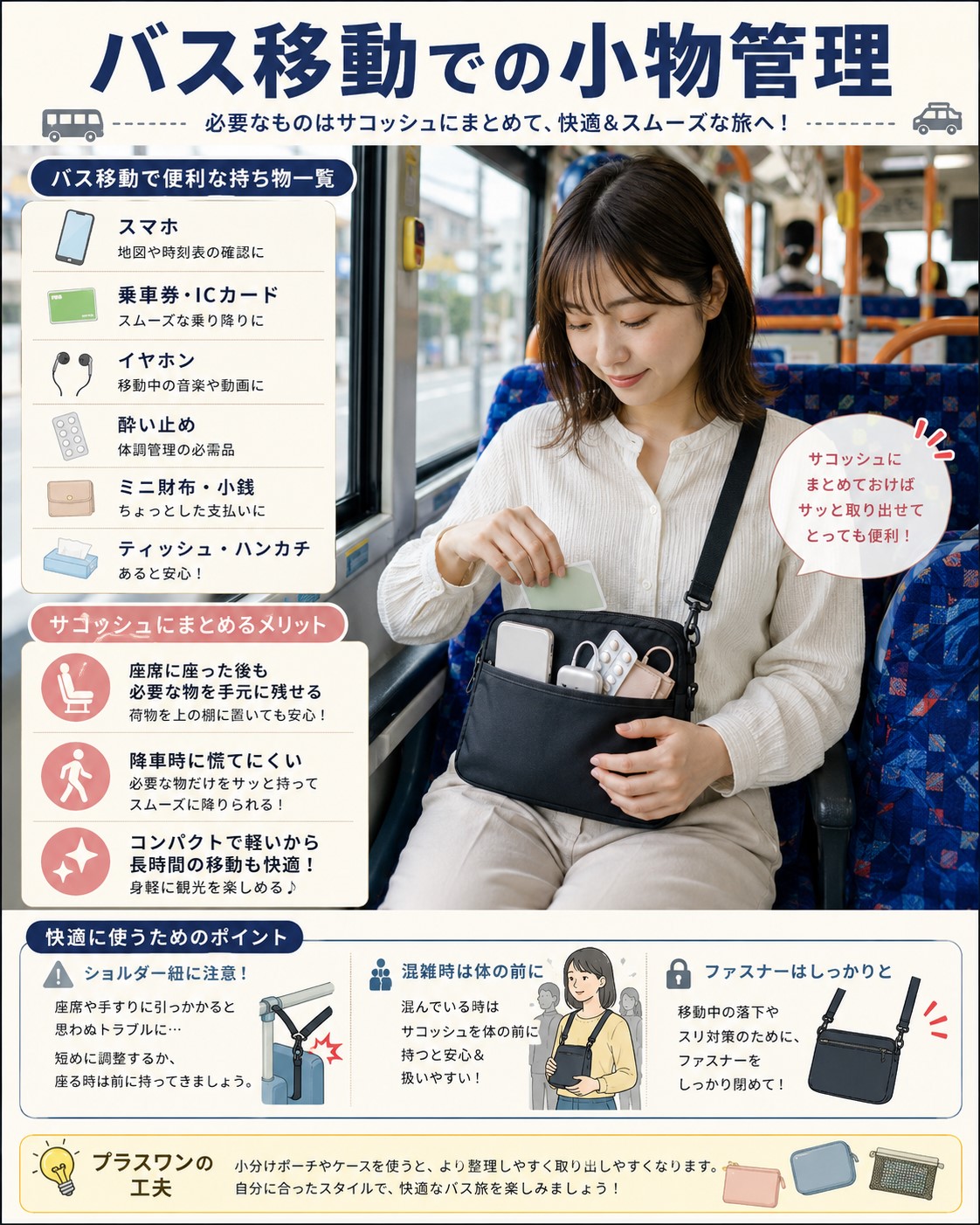 バス移動での小物管理