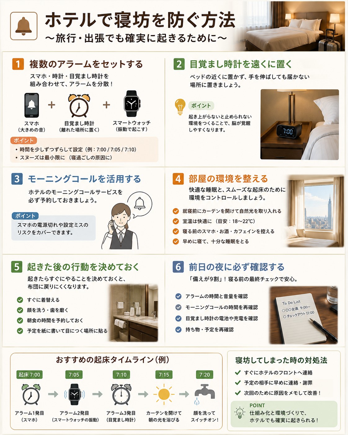 ホテルで寝坊を防ぐ