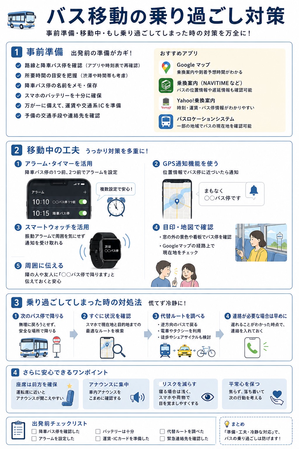 バス移動の乗り過ごし対策