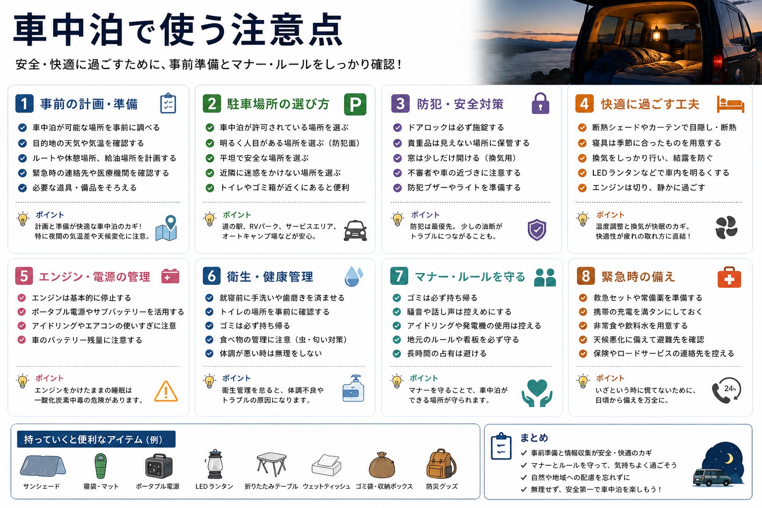 車中泊で使う注意点