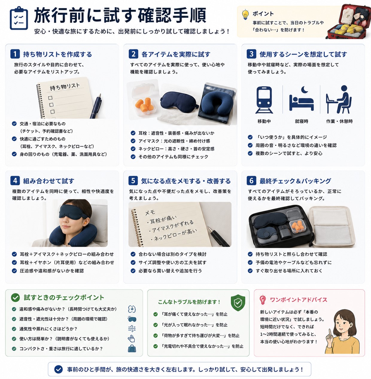 旅行前に試す確認手順
