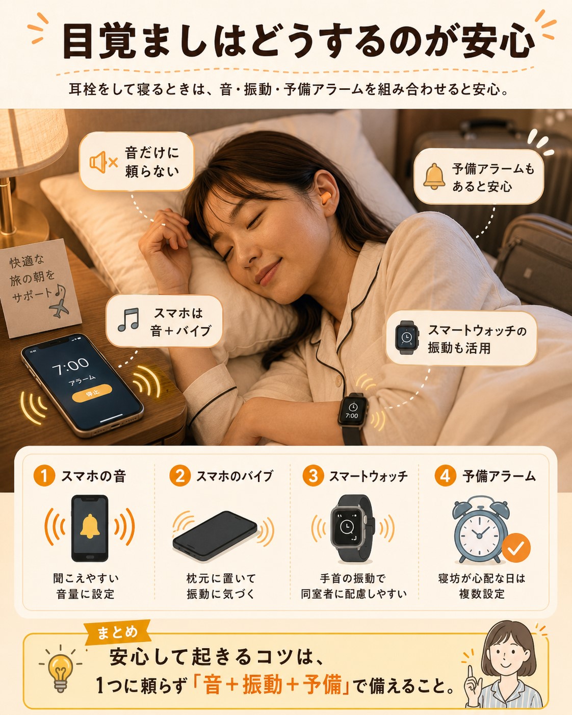 目覚ましはどうするのが安心