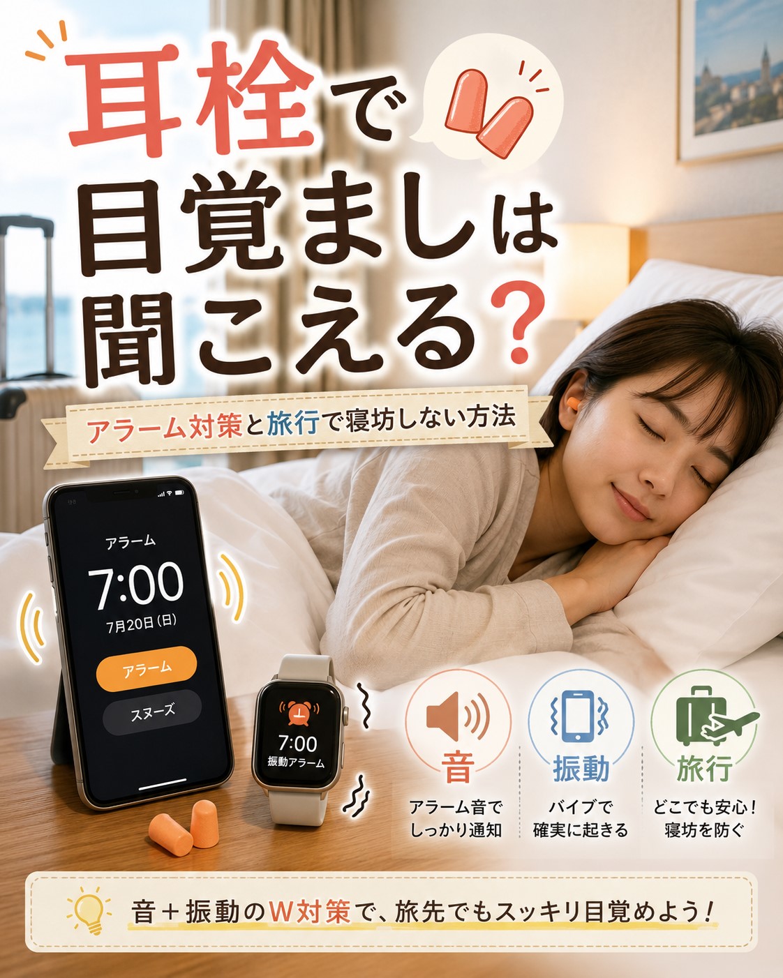 耳栓で目覚ましは聞こえる？ アラーム対策と旅行で寝坊しない方法