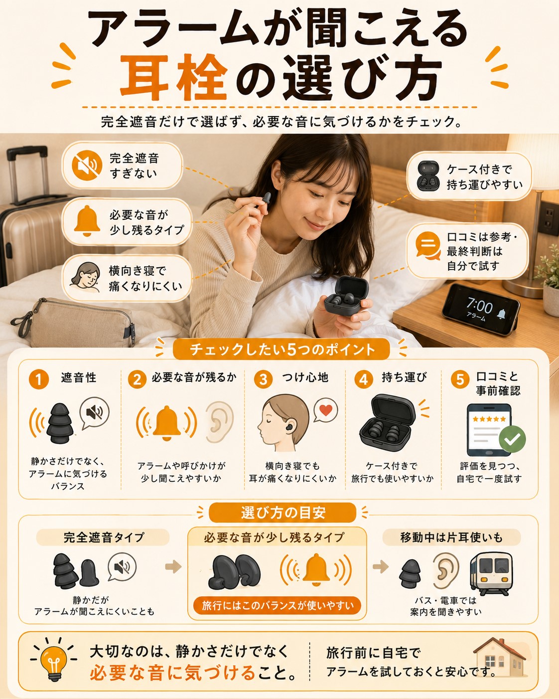 アラームが聞こえる耳栓の選び方