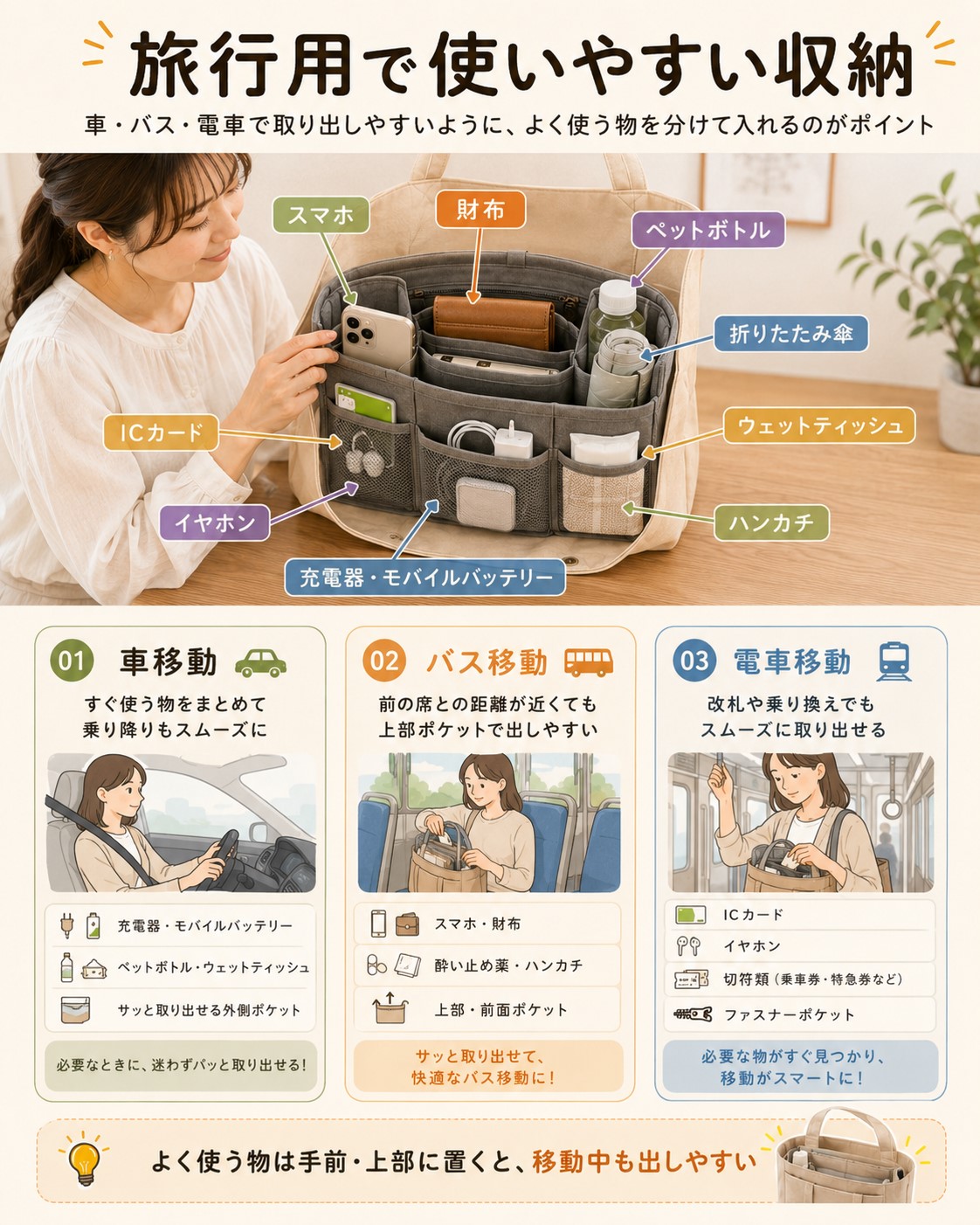 旅行用で使いやすい収納