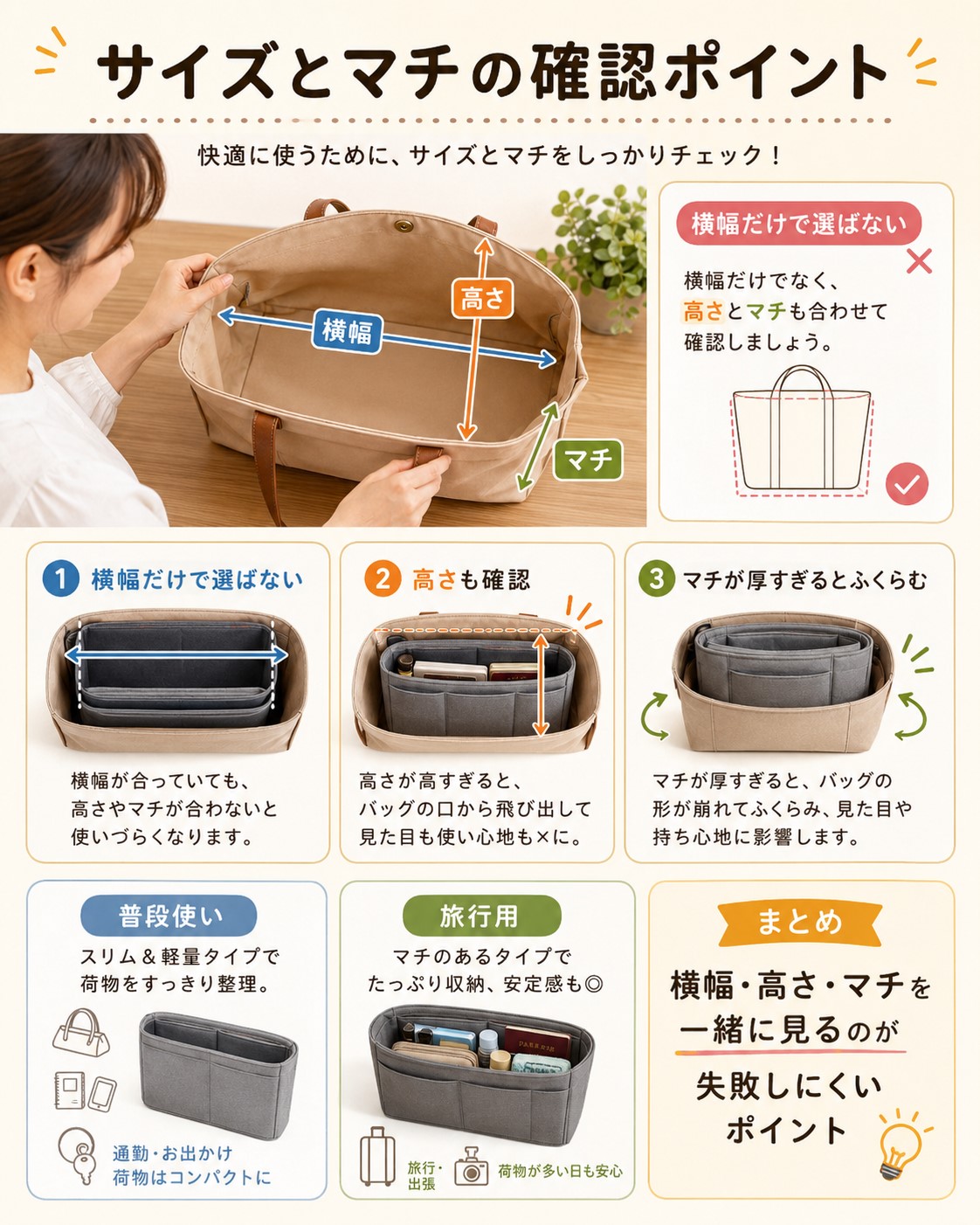 サイズとマチの確認ポイント