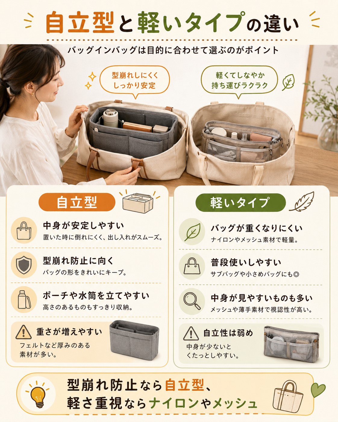 自立型と軽いタイプの違い