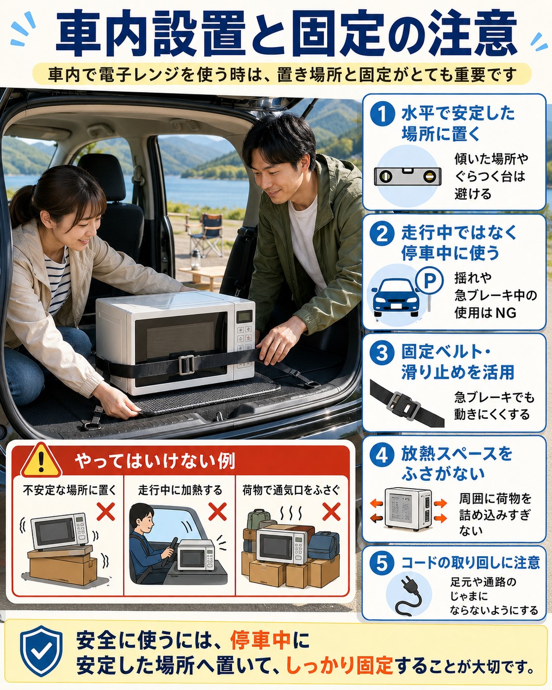 車内設置と固定の注意