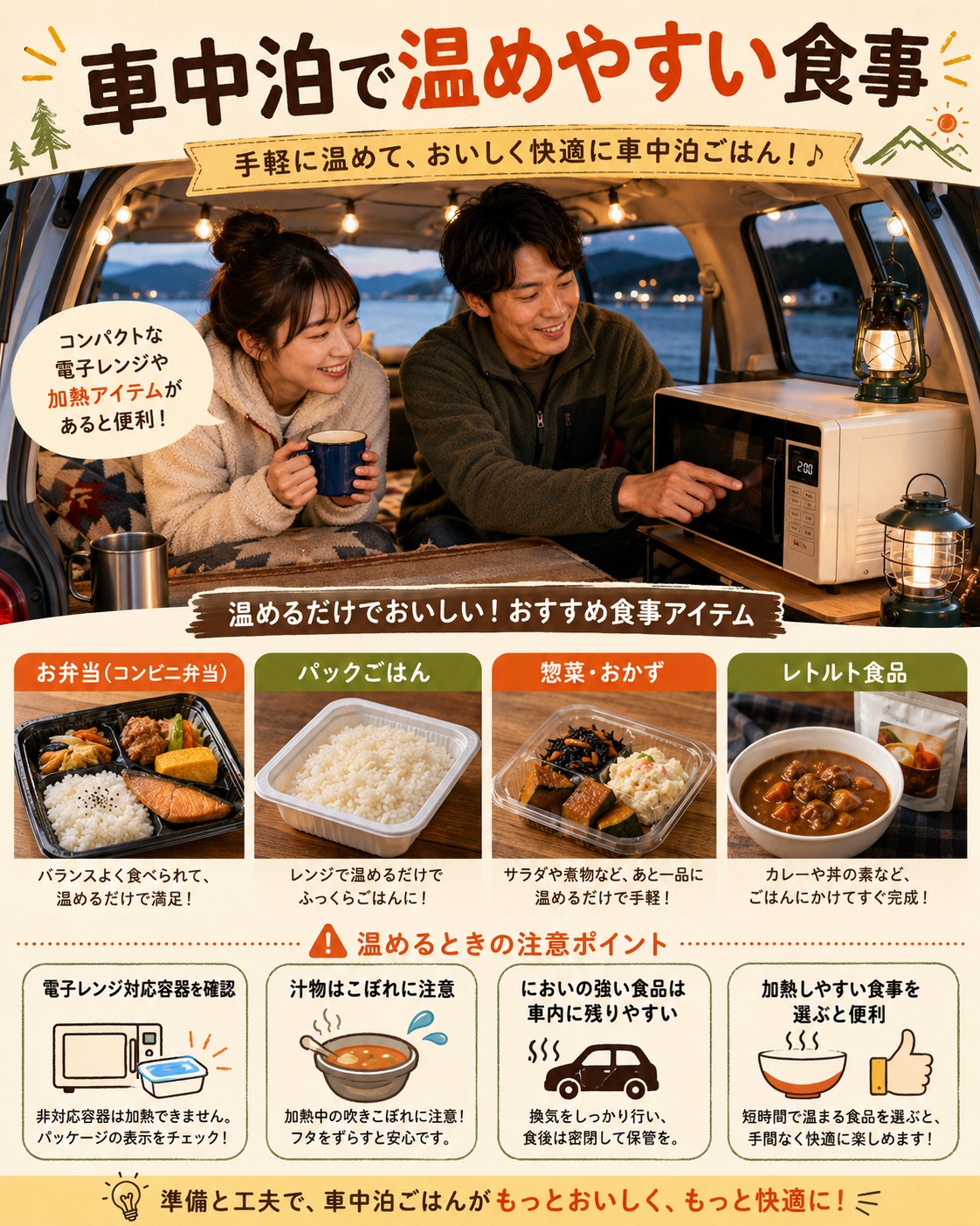 車中泊で温めやすい食事