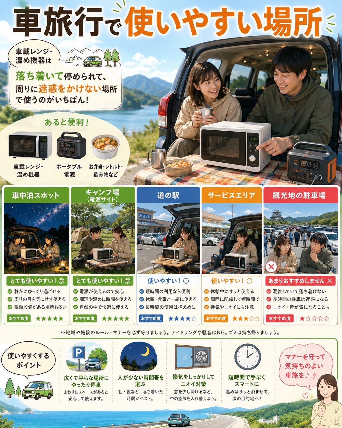 車旅行で使いやすい場所