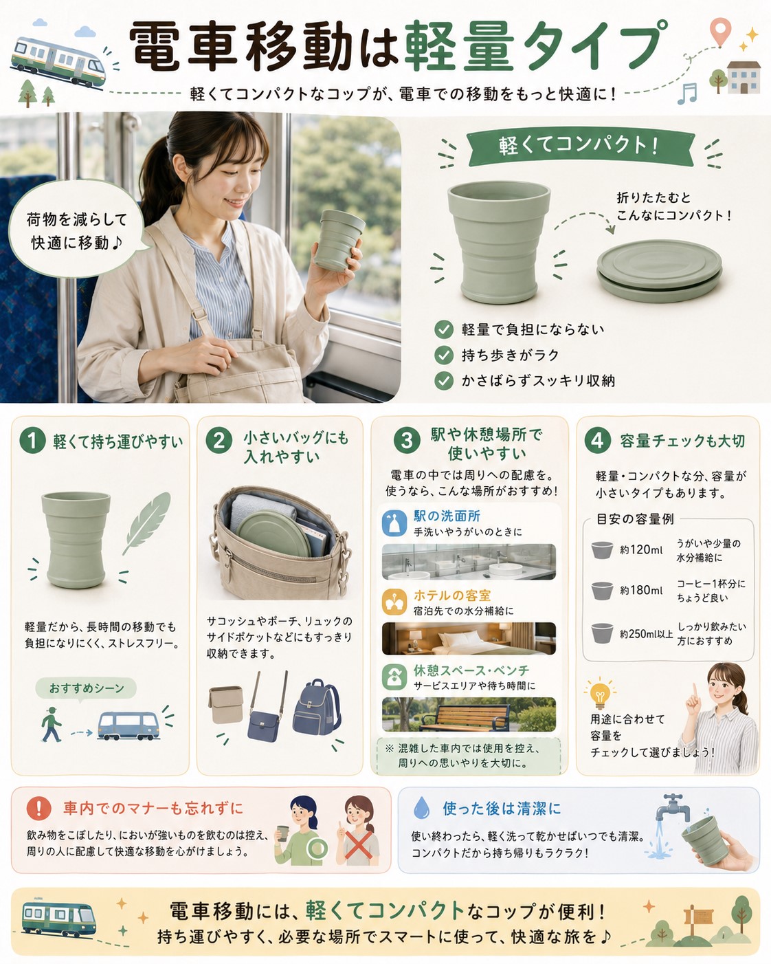 電車移動は軽量タイプ