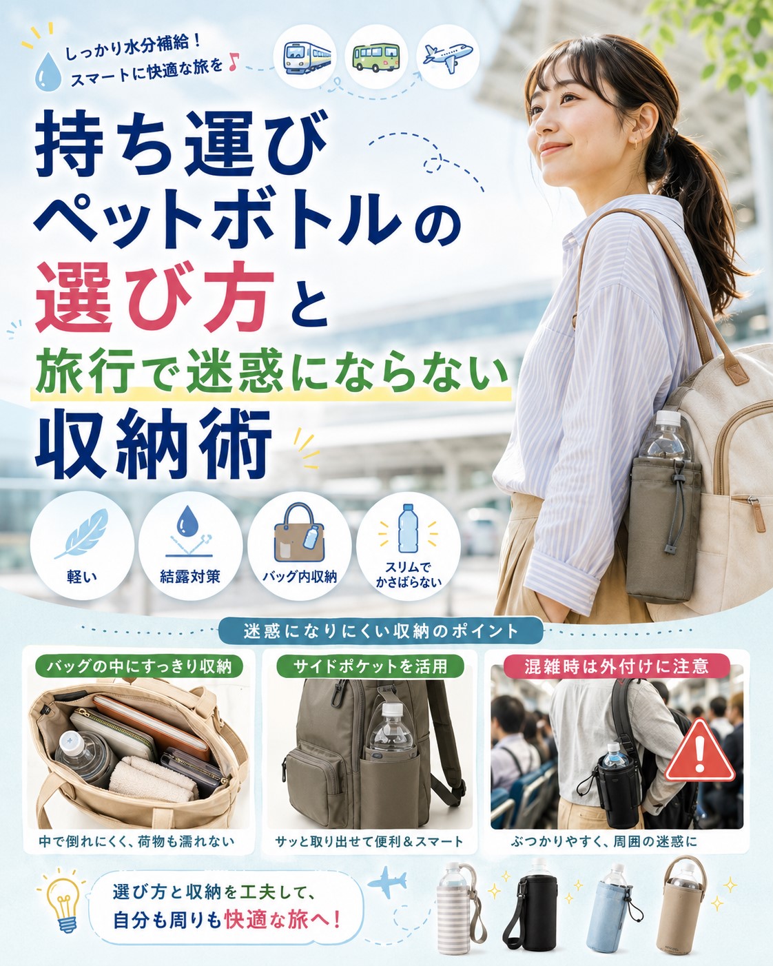 持ち運びペットボトルの選び方と旅行で迷惑にならない収納術