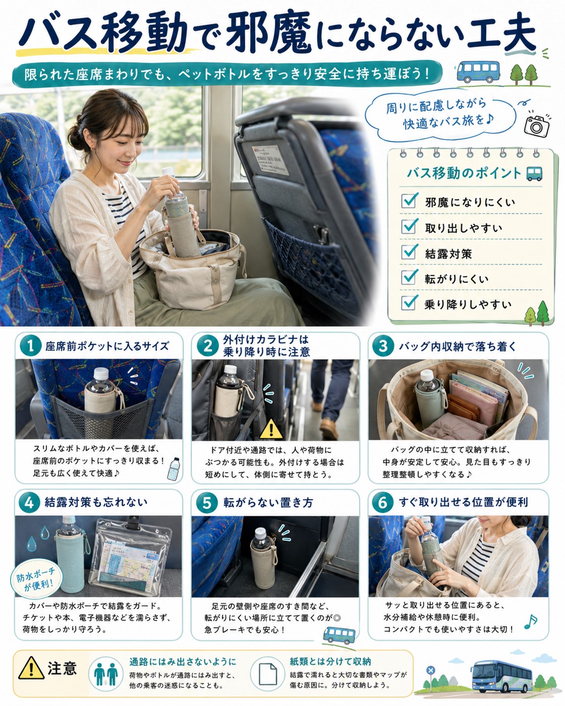 バス移動で邪魔にならない工夫