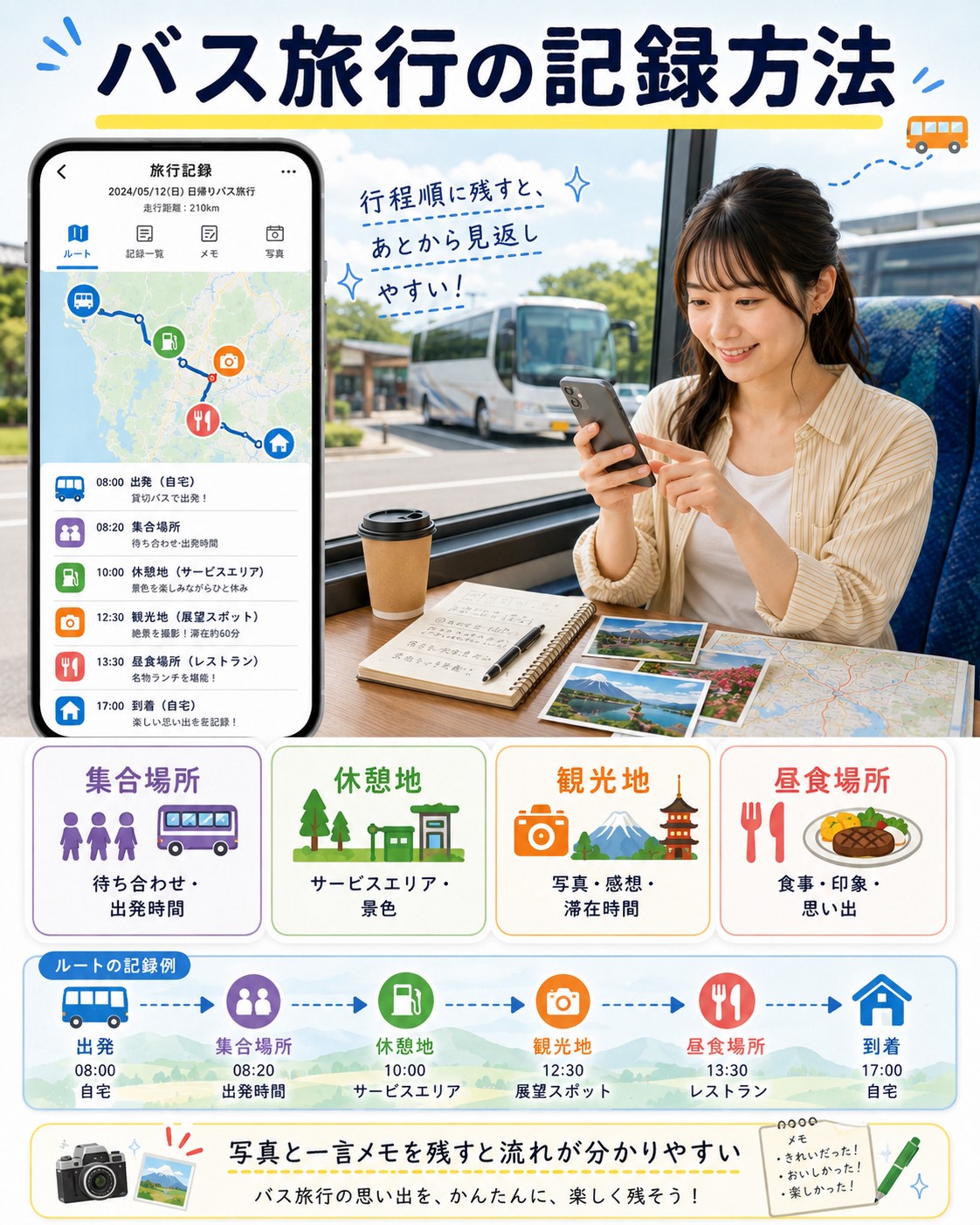 バス旅行の記録方法