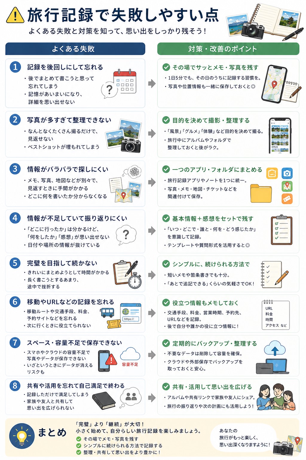 旅行記録で失敗しやすい点