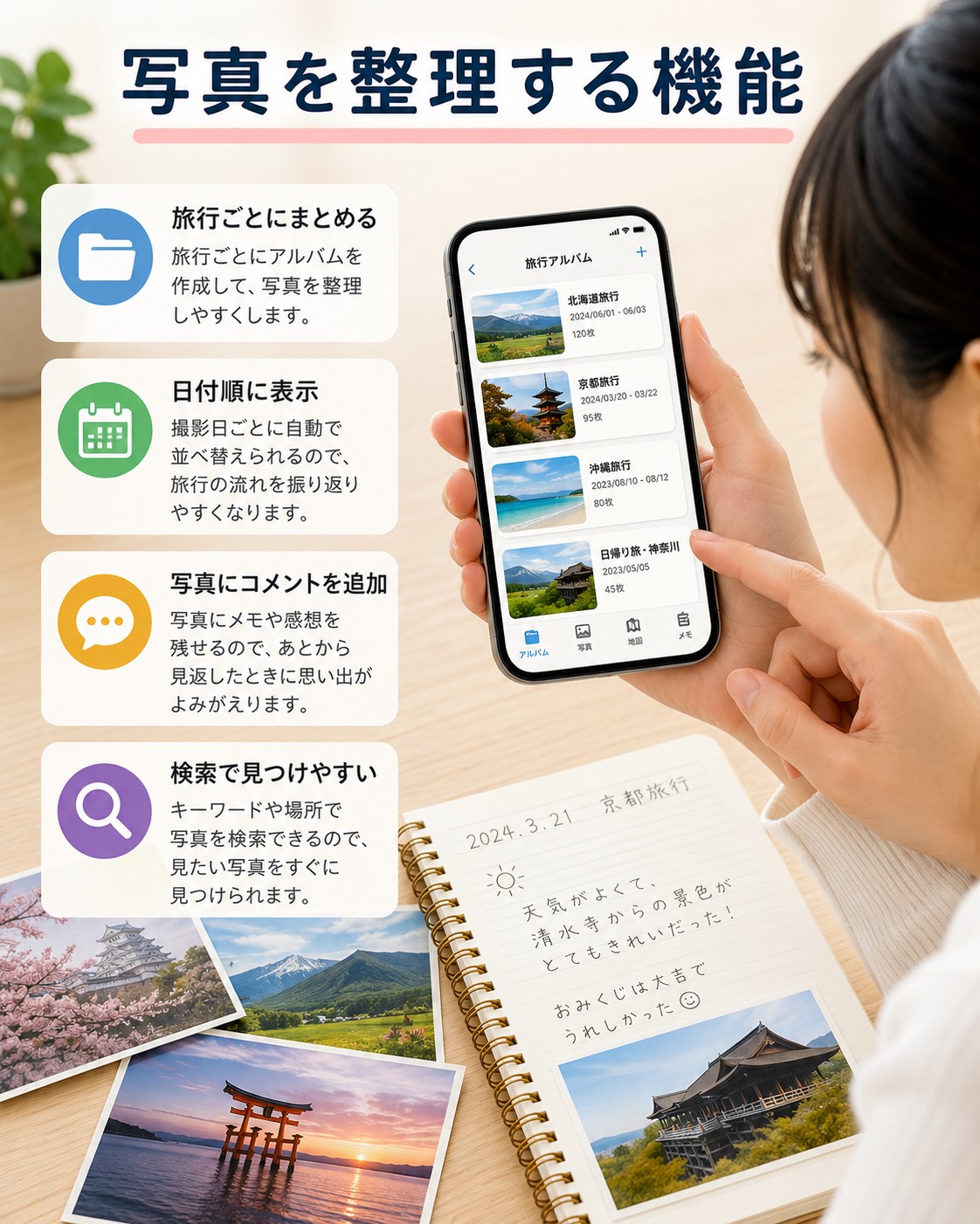 写真を整理する機能