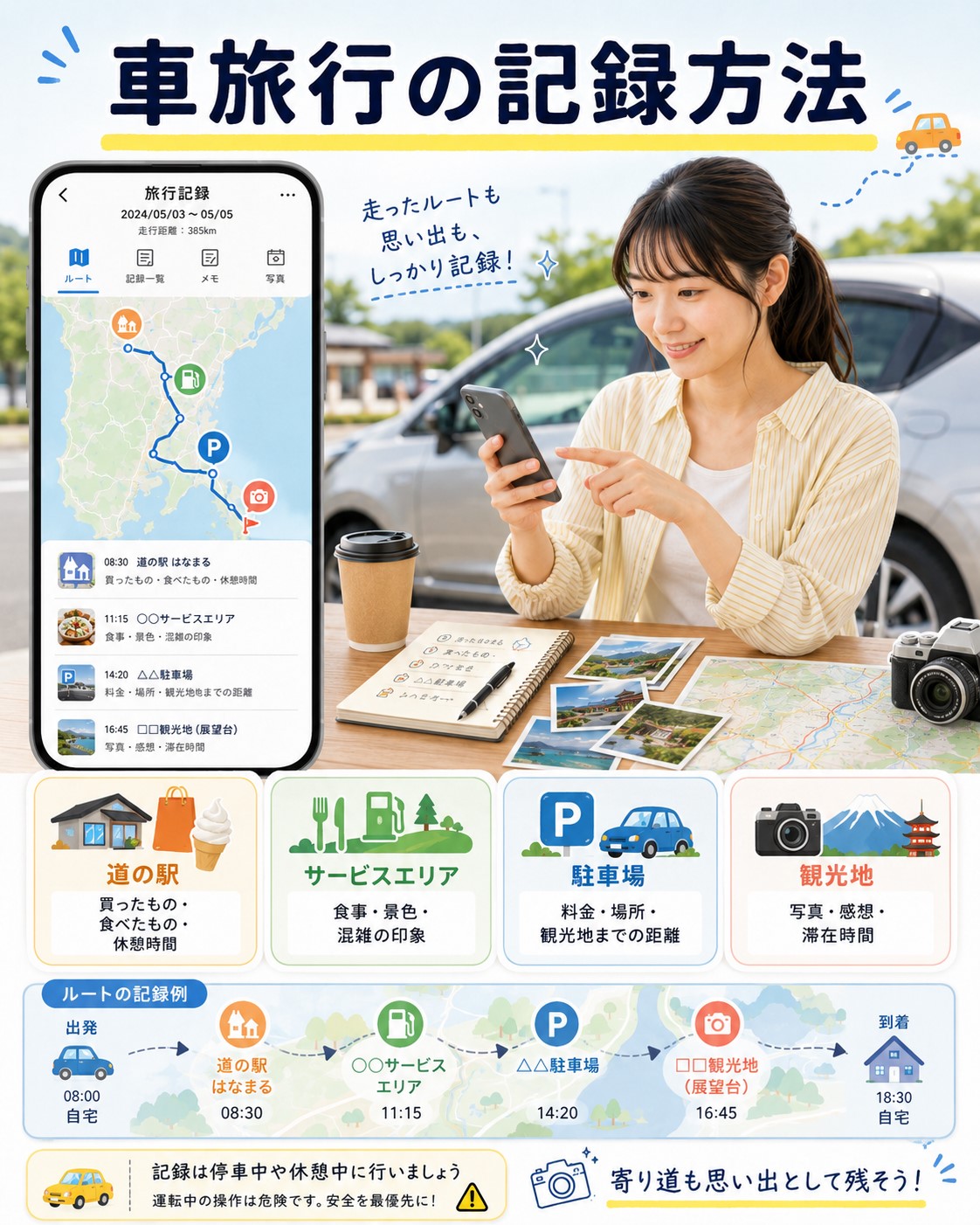 車旅行の記録方法