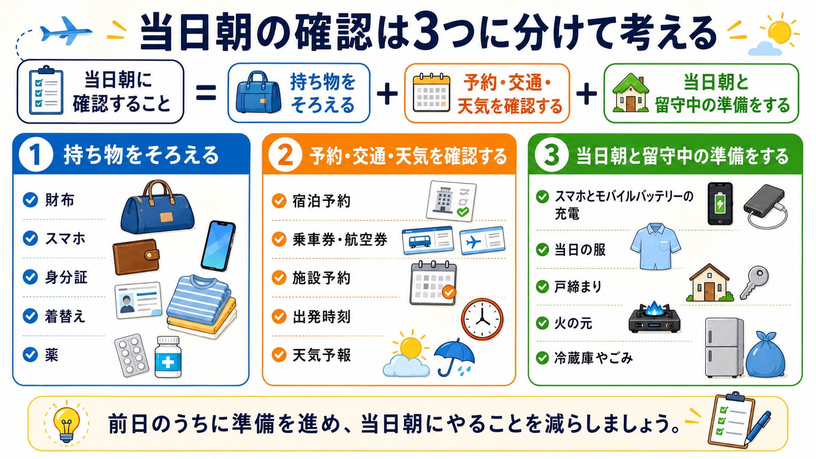 旅行前日の確認は3つに分けて考える