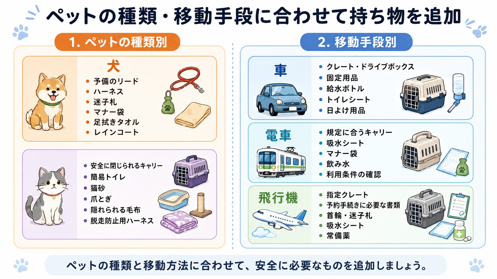 犬・猫と車・電車・飛行機別に追加したいペット同伴旅行の持ち物