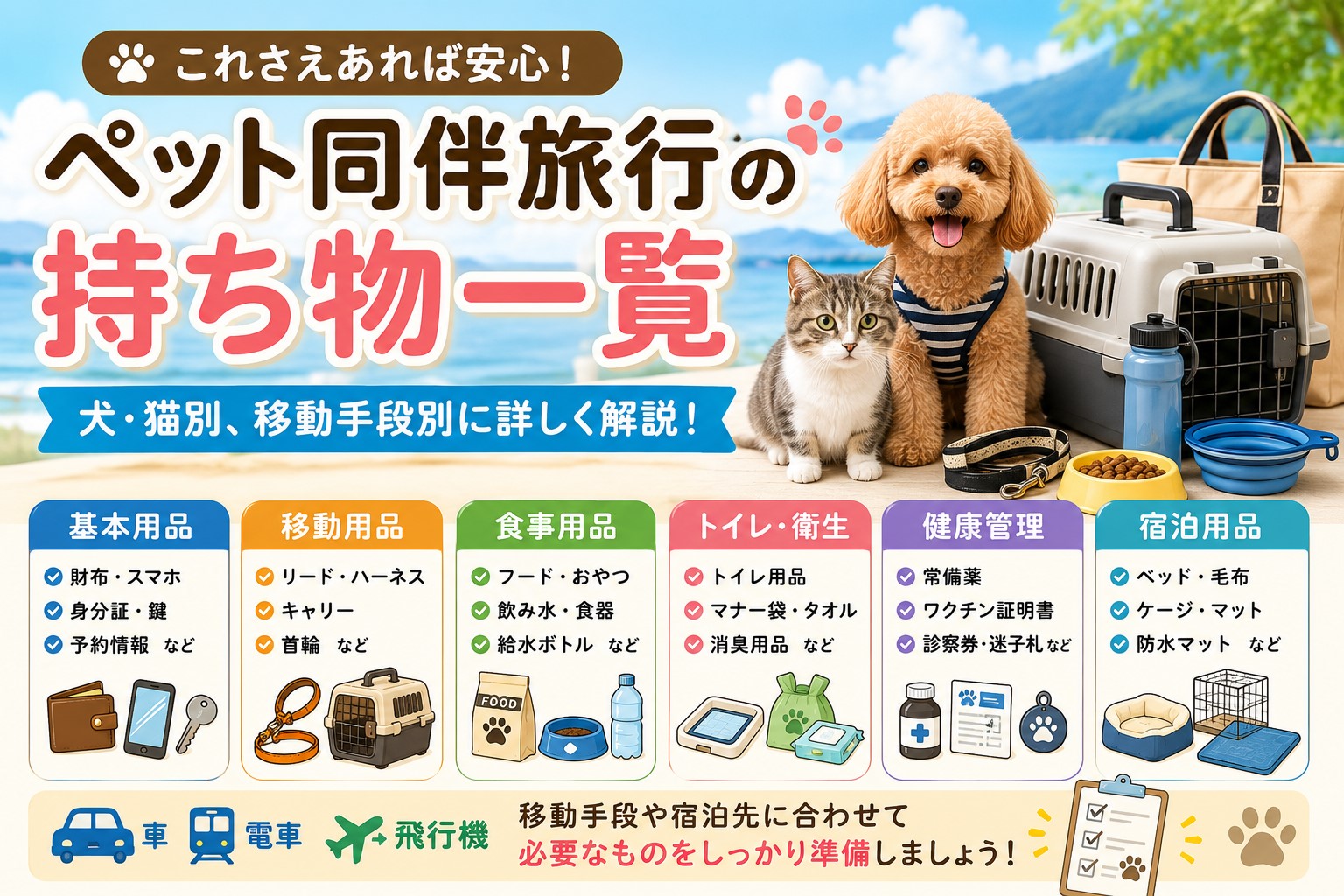 ペット同伴旅行の持ち物一覧｜犬・猫に必要な用品と準備を詳しく解説
