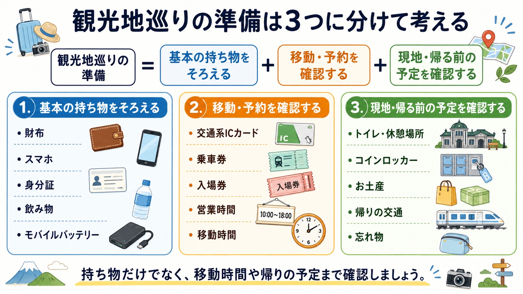 観光地巡りは「持ち物+移動+現地確認」で考える