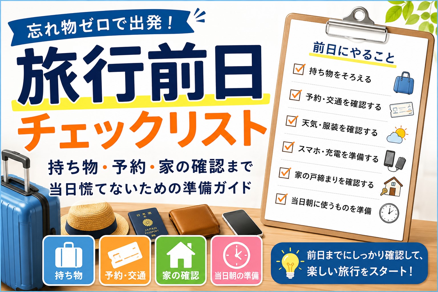 旅行前日チェックリスト｜持ち物・予約・家の確認まで徹底解説