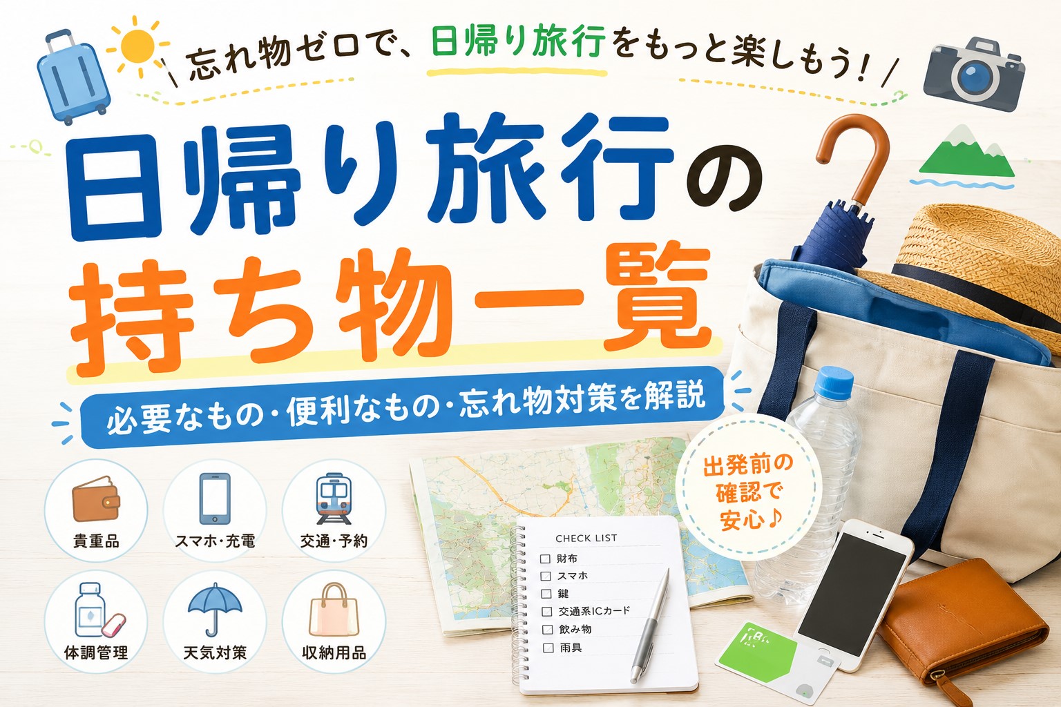 日帰り旅行の持ち物一覧｜忘れ物を防ぐ必需品と準備のコツを解説