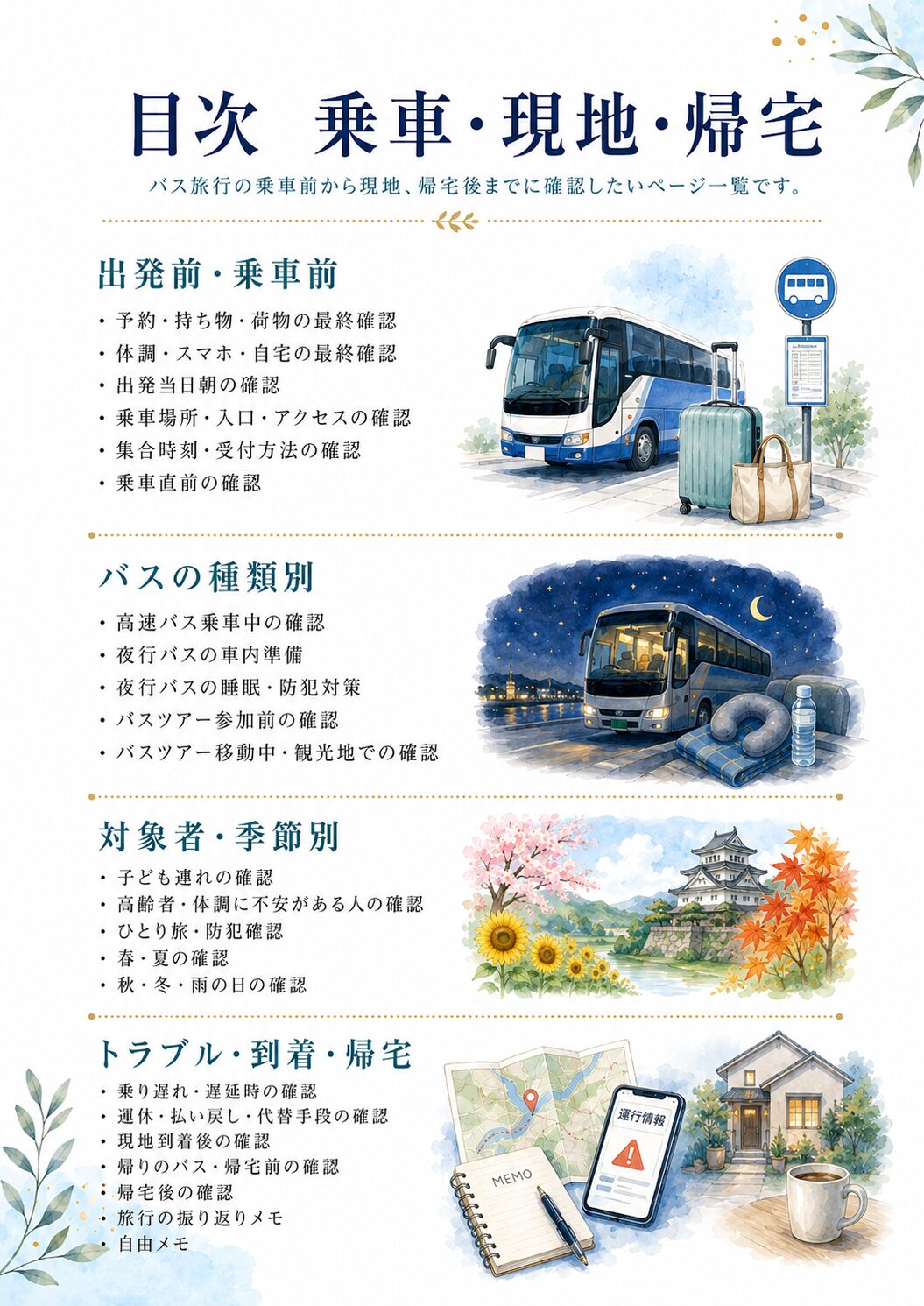 バスツアー・高速バス・夜行バス旅行チェックリスト目次