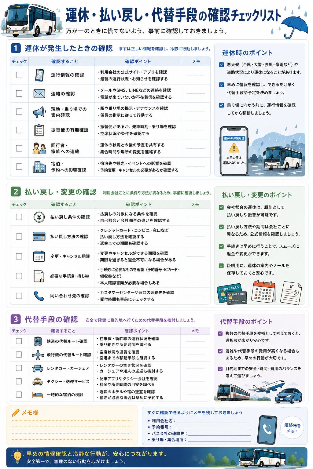 バスツアー・高速バス・夜行バス旅行チェックリスト遅延・運休