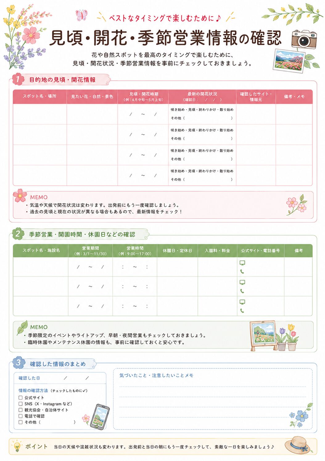見頃・開花・季節営業情報