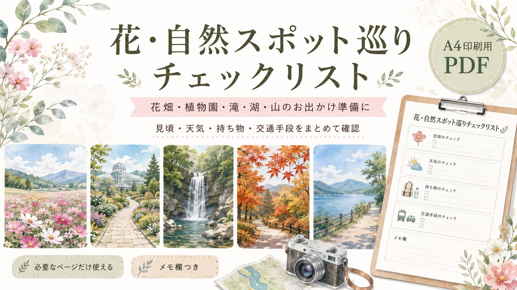 花・自然スポット巡りチェックリスト｜花畑・植物園・滝・湖・山のお出かけ準備