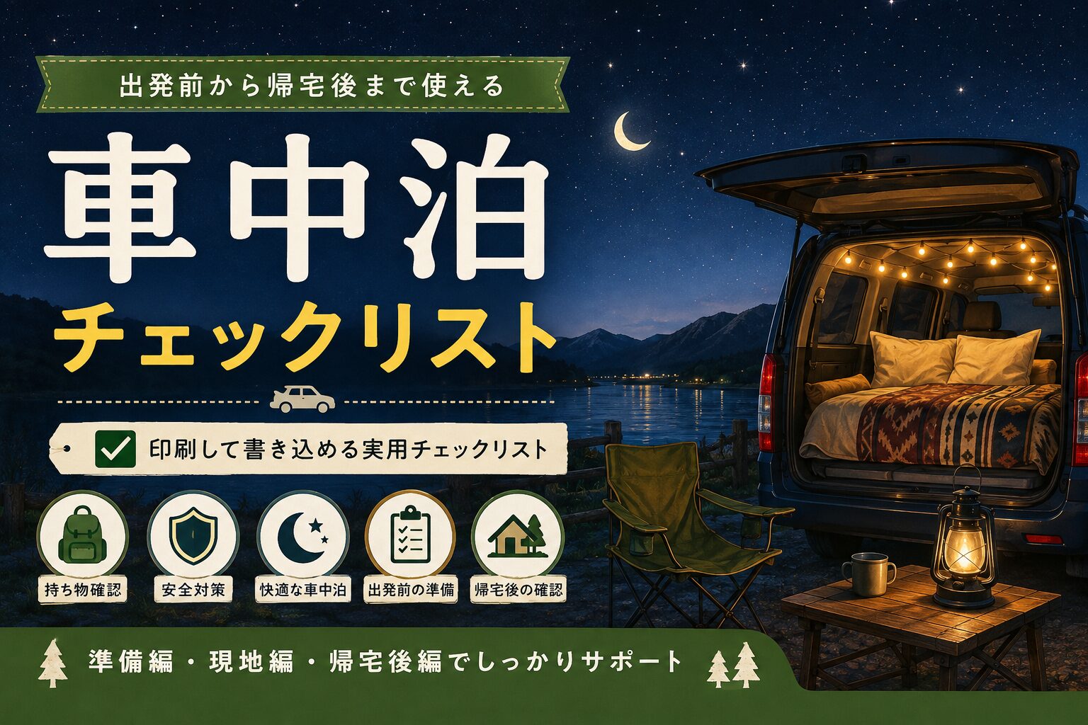 車中泊チェックリスト｜持ち物・場所選び・安全対策をまとめて確認【無料PDF】