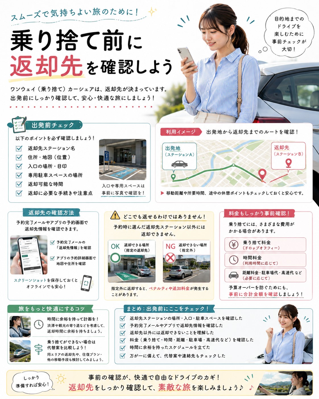 乗り捨て前に返却先を確認しよう