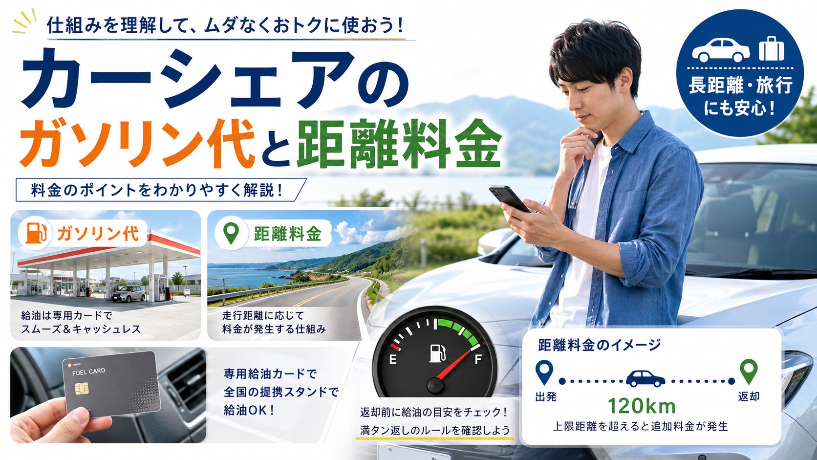 カーシェアのガソリン代と距離料金は？給油・長距離利用も解説
