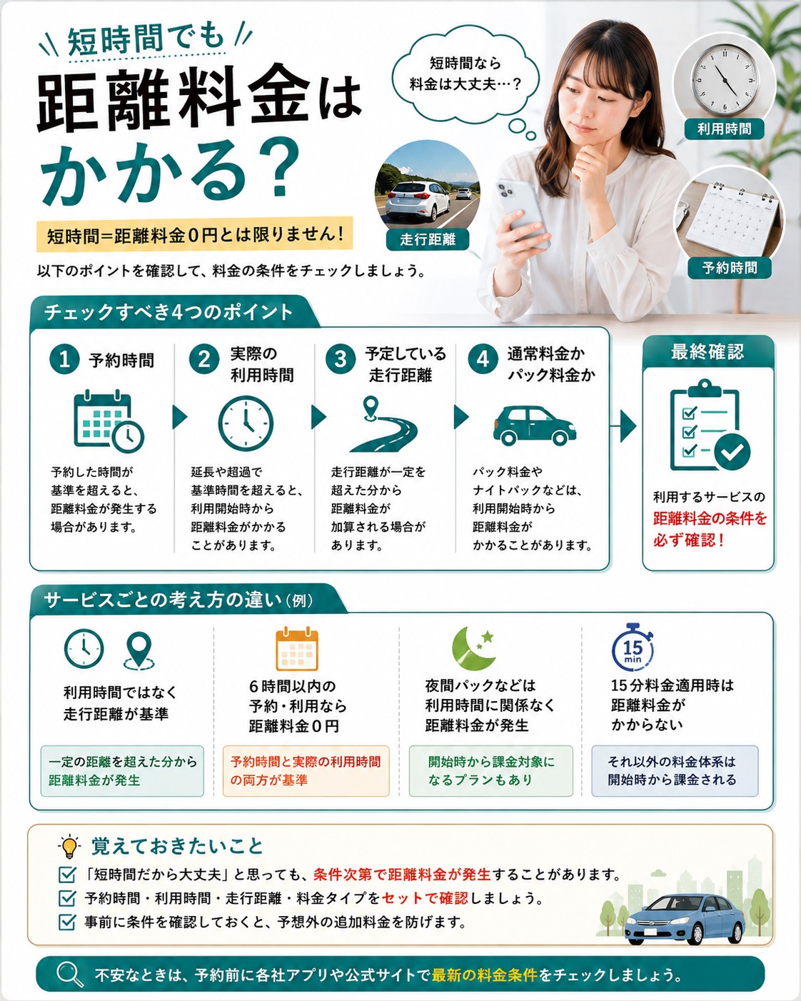 短時間利用でもカーシェアの距離料金はかかるか
