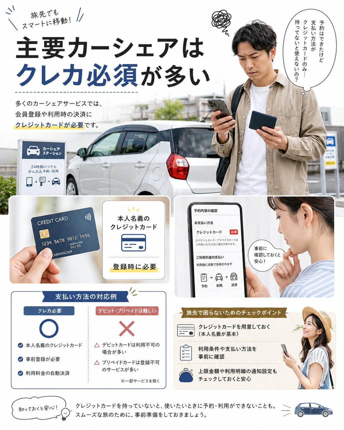 主要カーシェアはクレカ必須が多い
