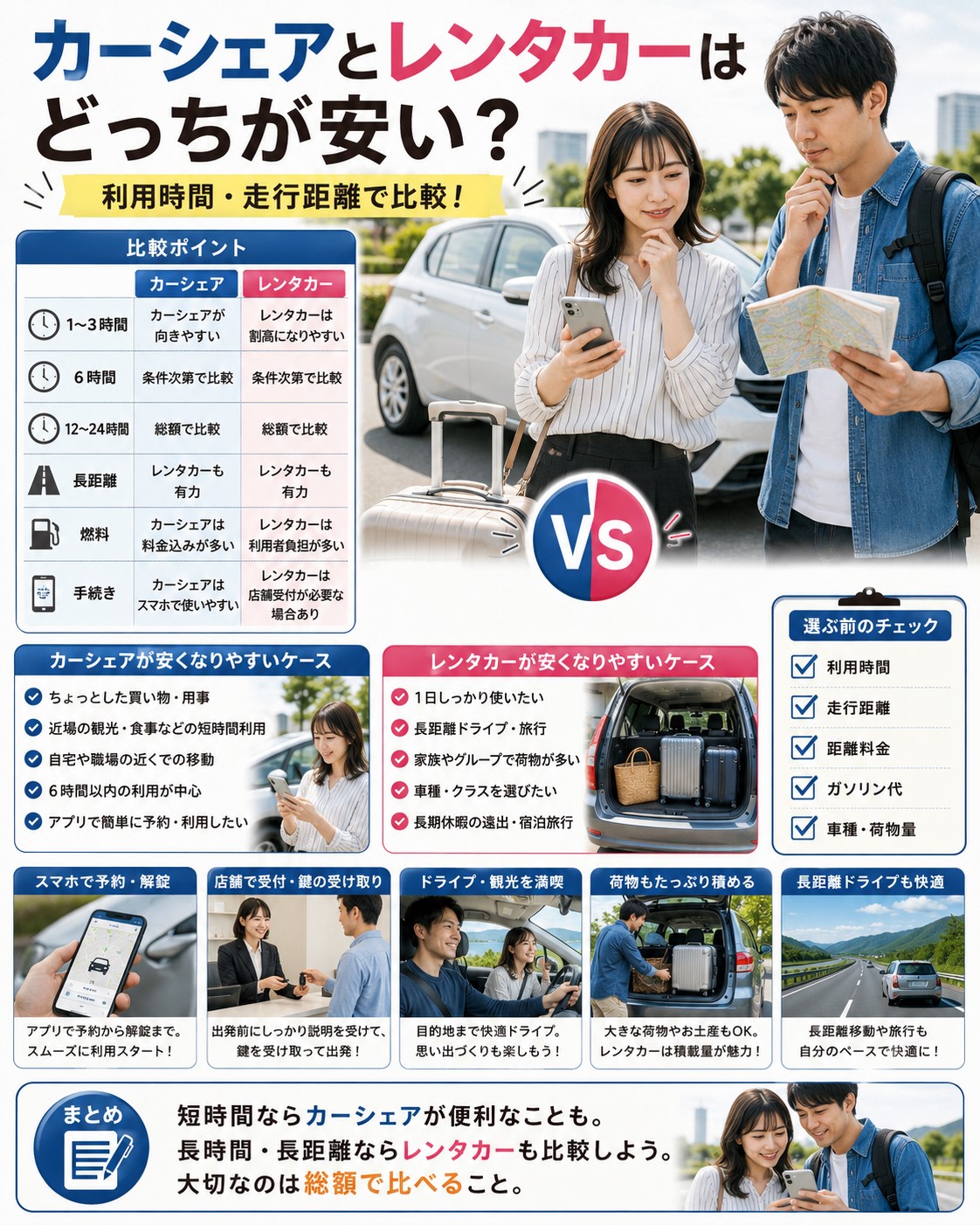 カーシェアとレンタカーはどっちが安い?